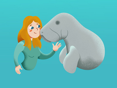 Sarah and the Manatee illustration manatee procreate texture underwater