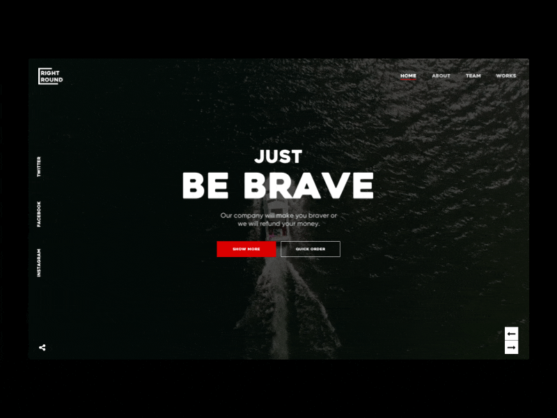 RightRound Concept Landing Page 2020 black boat brave fullscreen minimal one page red web design website design