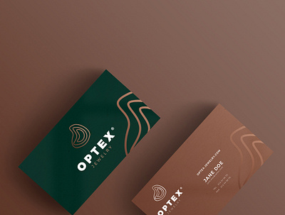 Business card design for a jewelry store branding brown business cards green identity jewelry jewelry shop logo logo design mockup stationary