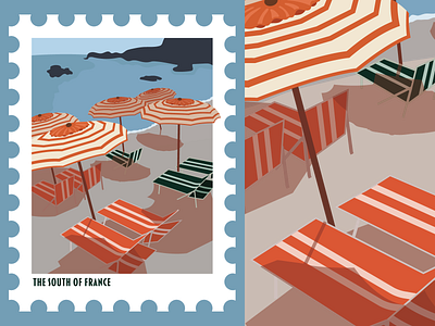 South of France Postage Stamp design graphic design illustration typography vector