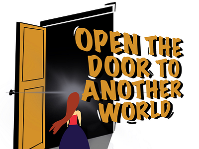 Open the door brown design door illustration world
