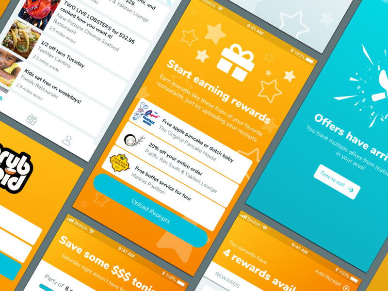 GrubBid colorful design food food app gradient interface interface design loyalty loyalty program mobile mobile app mobile app design modern restaurants ui ux ux design