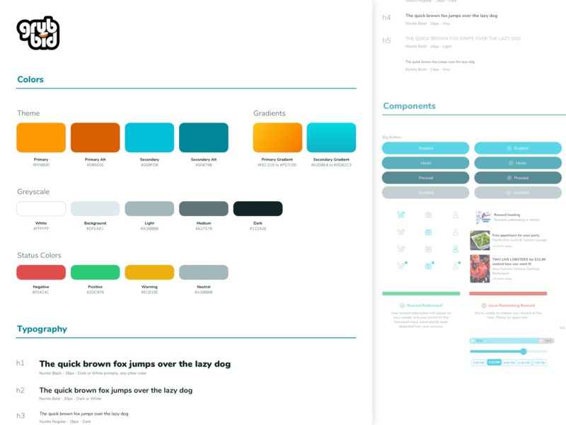 GrubBid Style Guide design guidelines interface mobile app mobile app design styleguide styles ui