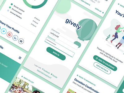 Gively civic colorful community design donate donation interface interface design ios mobile mobile app mobile app design modern sketch ui ux volunteer volunteering volunteers