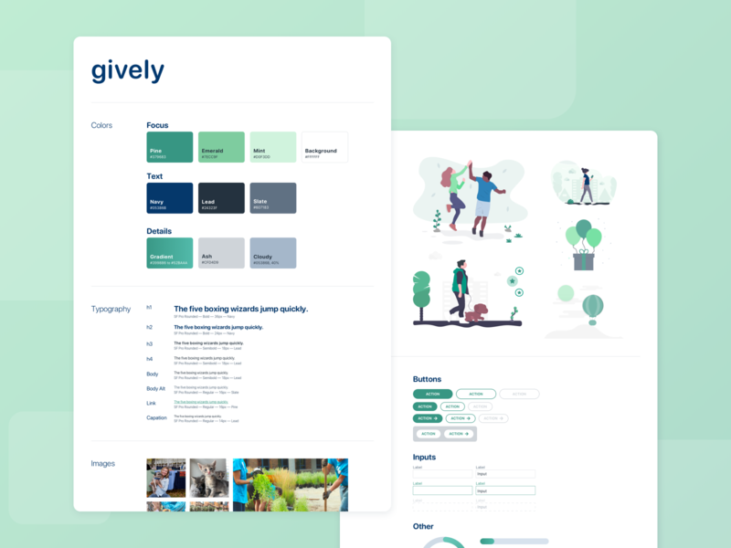 Gively Style Guide civic colorful design gradient green interface interface design ios mobile mobile app mobile app design modern ui ux volunteer