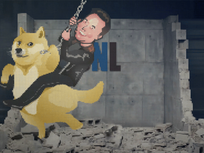 Wrecking Doge animated gif animation bitcoin crypto cryptocurrency doge illustration motion graphics musk nft pixelart tesla token