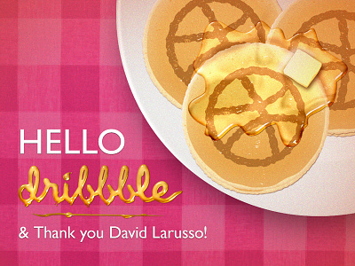 Hello Dribbble! breakfast debut dribbble first shot food hello illustration invitation invite pancakes thank you thanks