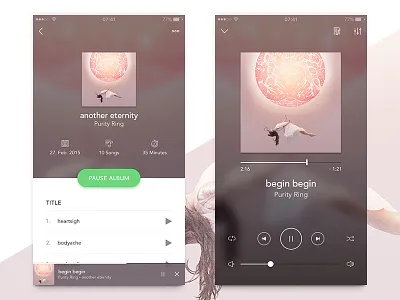 Music Player App app audio controller daniel fass equalizer iamczarny lyrics music photo purity ring ui ux