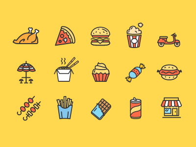 Fastfood Street Food icon set