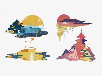 Ten views of west lake brand color design illustration