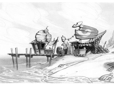 Tropical Beach Pier animation drawing illustration layout pencil drawing prop design visual development