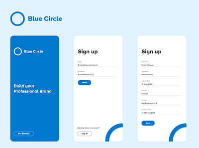 Blue Circle Sign up/Log in app app design design ui ux