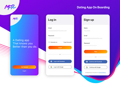 MFR Dating App On Boarding app design dating app onboarding sign in sign up