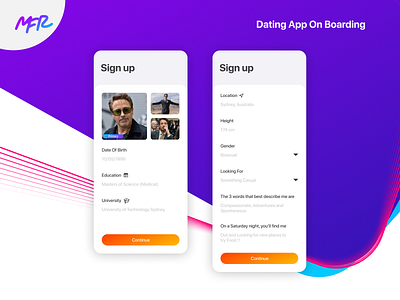 MRF Dating App Sign Up app app design dating app design minimal onboarding sign in sign up ui ux