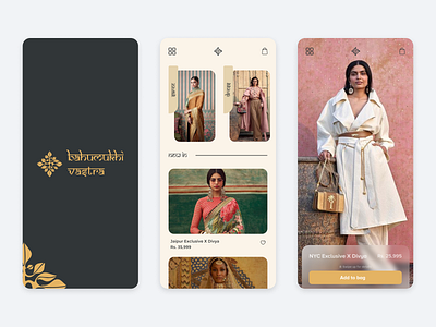 Bahumukhi Vastra App Design app branding clothing brand ethnic minimal premium traditional ui ux