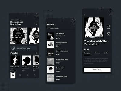 Booksquad Dark app clean design flat ios minimal typography ui ux