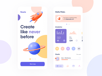 Flowio app branding clean creative design flat minimal ui
