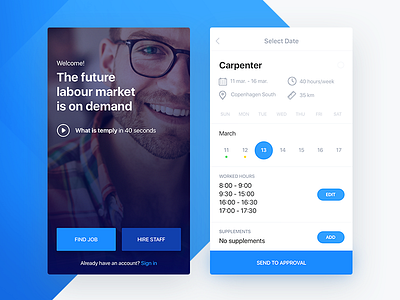 Temply App app blue clean design onboarding sign ui up ux white