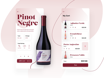 Winery Mobile App 🍷 android app app app design application cart drinks gradient ios app mobile order shop ui ui design ux visual design wine wine app winery