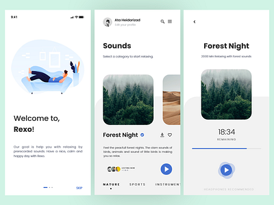 Rexo Relaxing App design flat illustration meditation mobile relax relaxing ui ui design uidesign uikit uiux ux