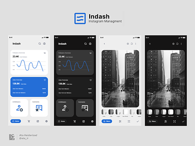 Indash - Instagram Managment App UI Design design filter flat instagram ios ios app iran minimal mobile photo ui ui design uidesign uikit uiux ux
