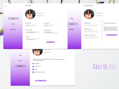 Settings Page UI dailyui day007 day7 purple settings page settings ui ui ui design webapp design