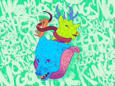 No Gods. deer grunge illustration ipad procreate snake texture wolf