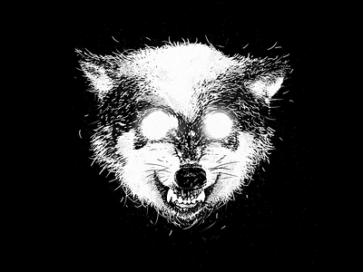 Dark Wolf animal black grit head illustration ipad procreate textured illustration white wolf