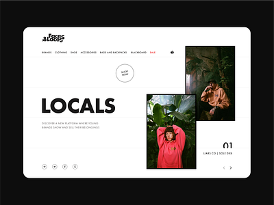 design concept for FACES&LACES // Locals bags black and white brands clothes design fashion figma futura interface minimal photo sale shoe ui user experience user interface ux web website