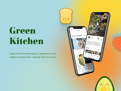 Green Kitchen - A cooking app concept illustration mobile app ui