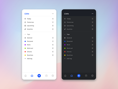 Norby - Lists page. Light and dark mode.