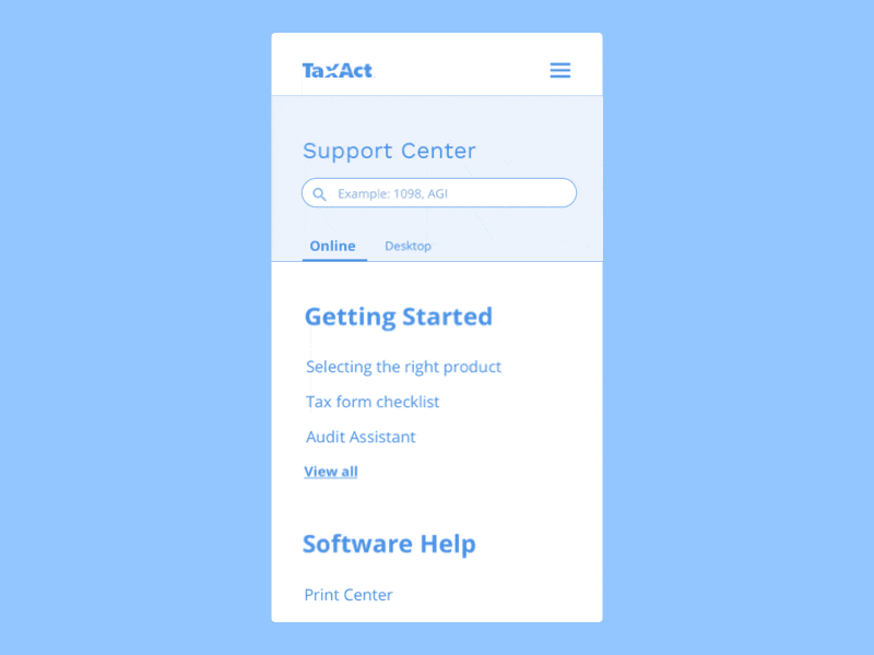 Support Center Mobile Experience animation mobile principle support tax ui uiux