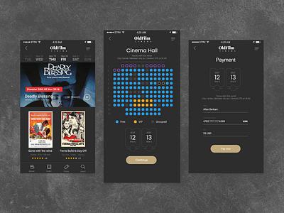 Old Cinema Mobile Application 1900s 1970s cinema design mobile movie app movie art movies old cinema old fashioned old style online booking ticket app ticket booking app ui uidesign ux design