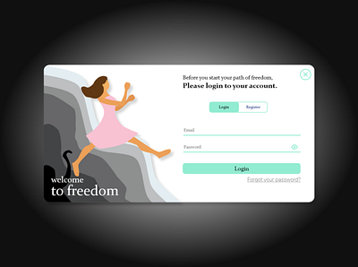 Login Pop Up Page for a 'Freedom for Mental Health App' design illustration ui ux web