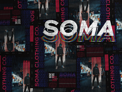 SOMA Poster Wall brand branding clothing brand clothing logo colours glitch illustrator logo photoshop poster typeface typelogo typogaphy