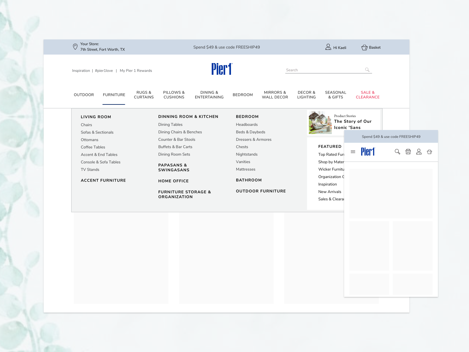 Pier 1 Site Header by Michael Strobel on Dribbble