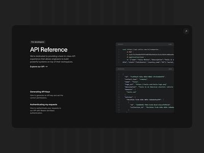 API Reference crm dark dark mode design landing page page shelf ui