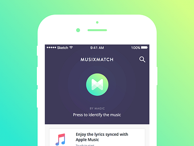 Musixmatch app clone Green version amazing colors design flat gradients ios musixmatch ui ux