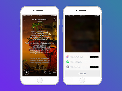 Musixmatch - Songs and listen in amazing colors design flat gradients ios musixmatch ui ux