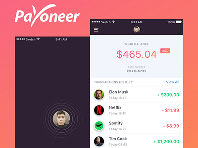 Payoneer App beauty clean colors design gradients ios product ui ux