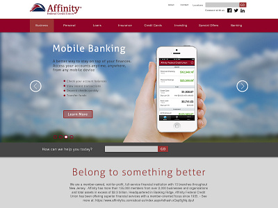 Affinity Home Page banking homepage photoshop redesign splashpage website