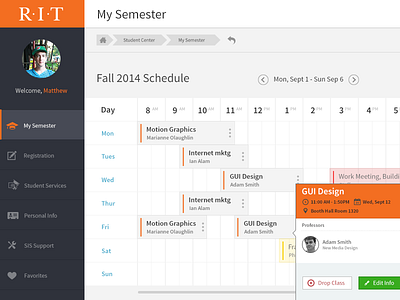 RIT Academic system re-design academic adobe classes college dashboard flat illustrator information photoshop schedule ui ux
