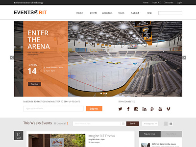 RIT Events Redesign (Completed) academic orange photoshop redesign responsive rit rochester ui web