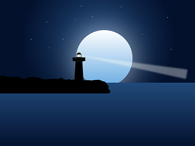 Lighthouse WIP adobe blue illustration illustrator lighthouse moon night photoshop stars water