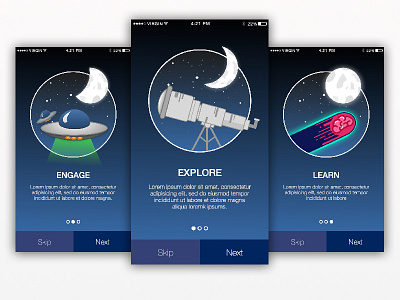 Day 023 - Onboarding dailyui day23 education iphone mobile onboarding science space stars ux walkthrough