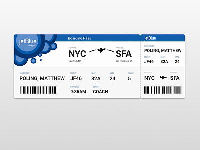 Day 024 - Boarding Pass airline airport blue boardingpass dailyui jetblue photoshop print sketch ticket travel ui