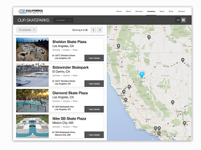 Day 029 - Map california dailyui list location map pin skatepark sketch ui ux web