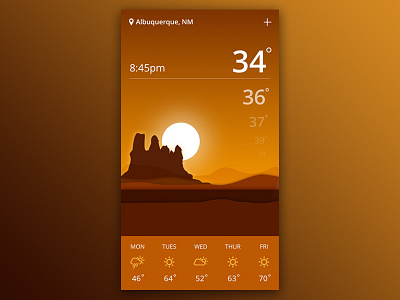 Day 037 - Weather app dailyui day37 desert iphone landscape photoshop sketch sunset temperature ux weather