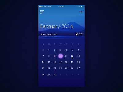 Day - 038 Calendar adobe calendar dailyui design iphone. blue mobile sketch ui
