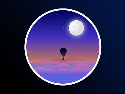 Balloon in the Sky affinity design balloon illustration landscape moon night photoshop sky stars sunset vector